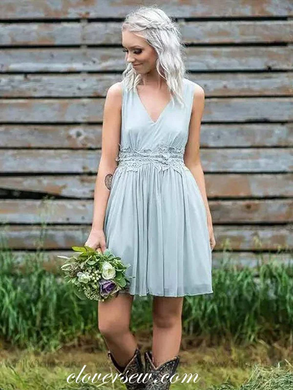 Fancy Beaded Gown Light Blue Chiffon V-neck Applique Short Bridesmaid Dresses,CB0142 Fancy Beaded Gown Light Blue Chiffon V-neck Applique Short Bridesmaid Dresses,CB0142