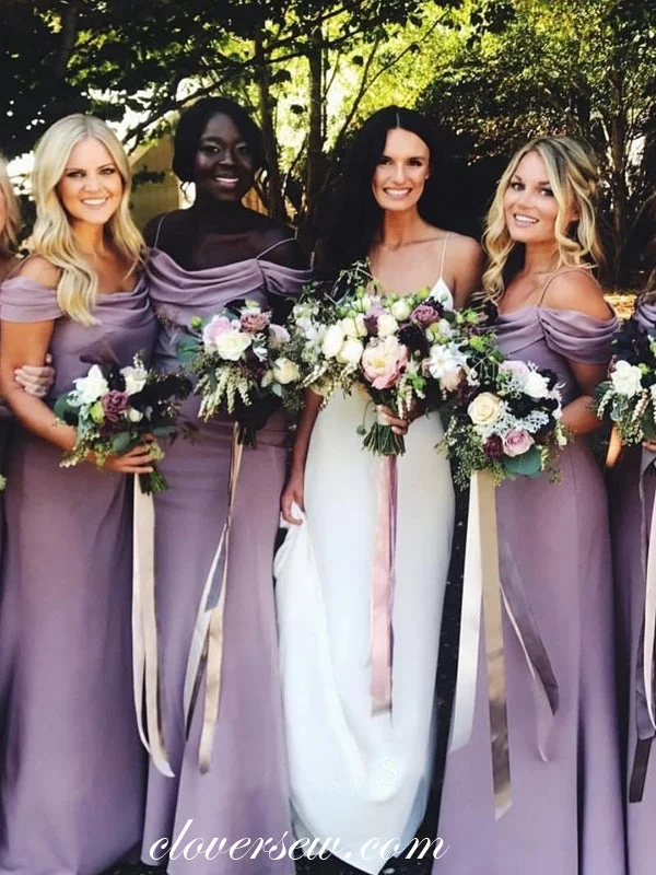 Floral Embroidery Dress Lilac Cowl Neck Off The SHoulder Sheath Long Bridesmaid Dresses, CB0188 Floral Embroidery Dress Lilac Cowl Neck Off The SHoulder Sheath Long Bridesmaid Dresses, CB0188