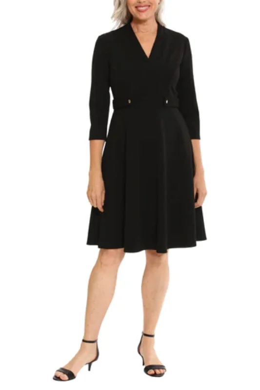 Elegant Ruffle Dress London Times T7099M - V-Neck Knee-Length Formal Dress