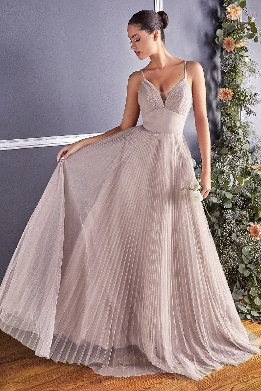 Sophisticated Gown Long Pleated Tulle Dress by Cinderella Divine CD184