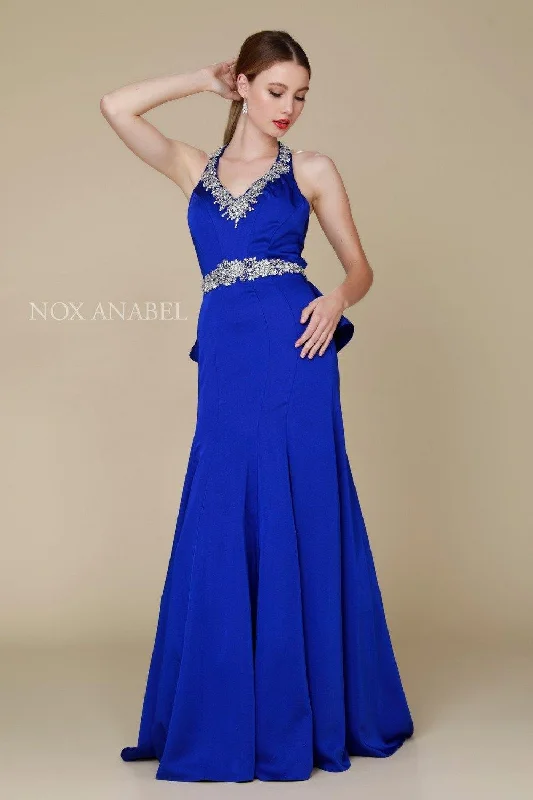 Royal Blue Dress Long Beaded Ruffled Prom Dress Formal