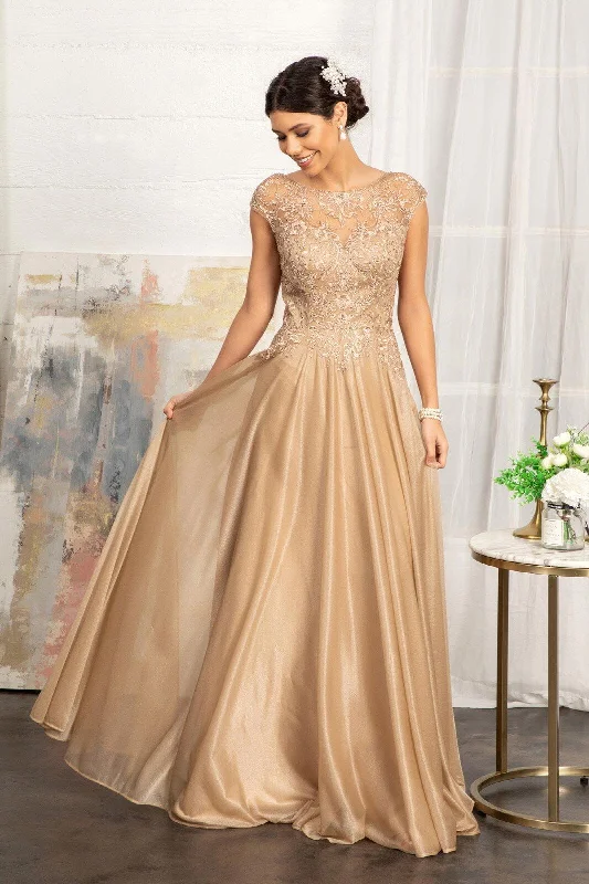 Polished Formal Dress Gold 2XL Long Cap Sleeve Mother of the Bride Dress Sale