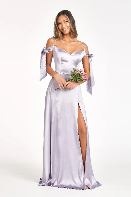 Puffy Formal Dress Long Cold Shoulder Satin Dress by Elizabeth K GL1994