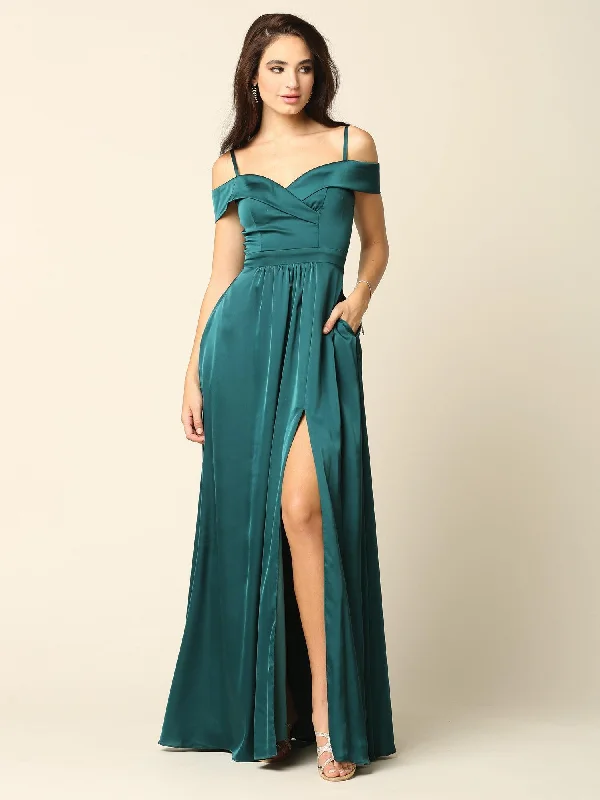 Midnight Blue Gown Long Formal Off Shoulder Bridesmaid Dress Sale