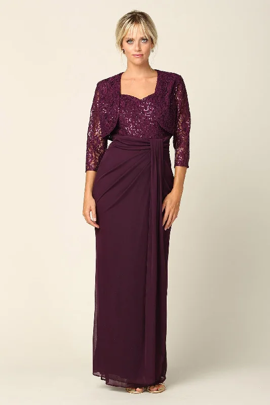 Elegant Cocktail Gown Long Mother of the Bride 2 Piece Formal Bolero Dress Sale