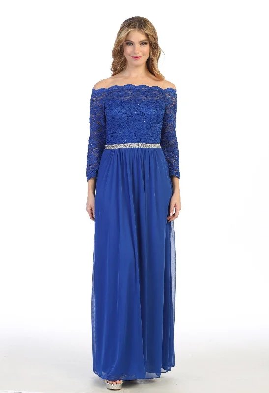 Showstopper Dress Long Off Shoulder Dress with Lace Bodice by Celavie 6468L