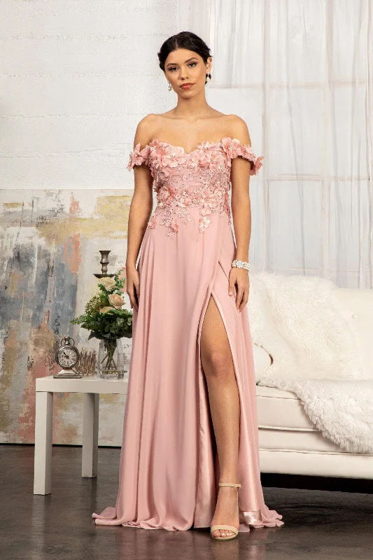 Eye-Catching Satin Gown Long Off Shoulder Formal Chiffon Prom Gown Sale