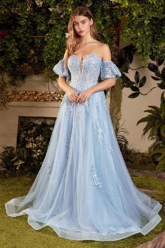 Stunning Applique Dress Andrea & Leo A1046 Long Off Shoulder Formal Prom Dress