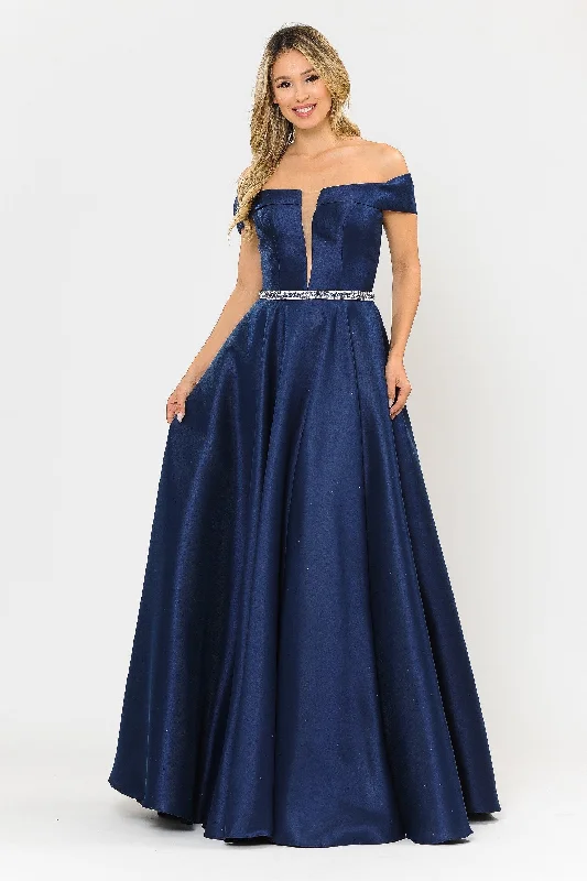 Dreamy Wedding Gown Long Off Shoulder Illusion V-Neck Dress by Poly USA 8680