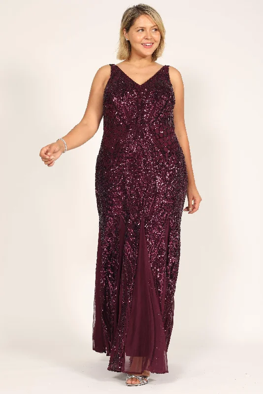 Eye-Catching Satin Gown R&M Richards 21685W Long Plus Size Beaded Formal Gown Sale