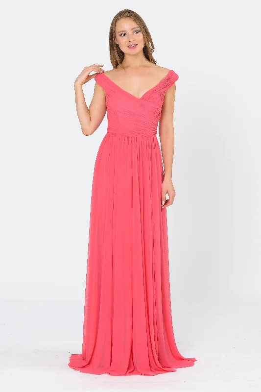 Sophisticated Maxi Dress Long Ruched Off the Shoulder Dress by Poly USA 8398