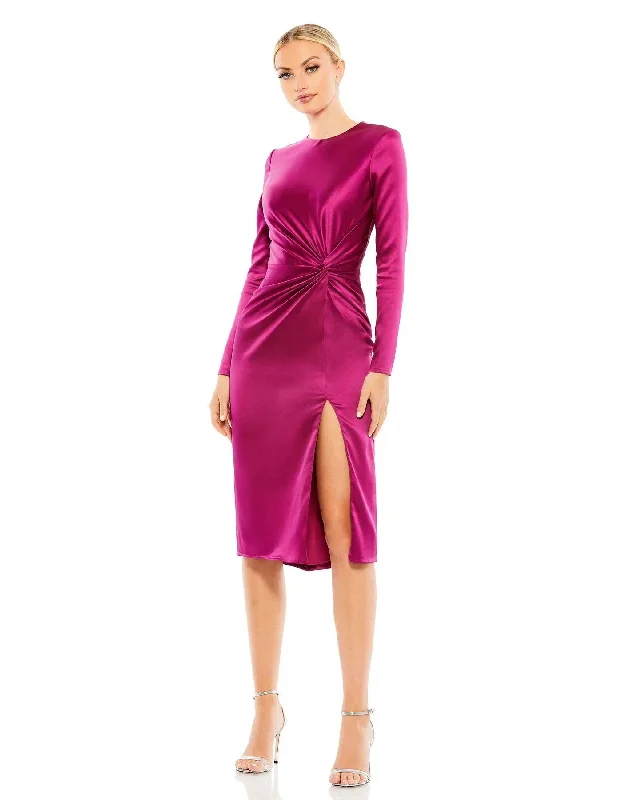 Charcoal Gray Gown Mac Duggal 26675 Long Sleeve Formal Midi Dress