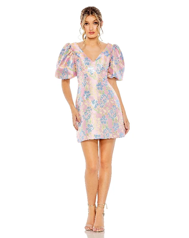Chic Maxi Dress Mac Duggal 49622 Short Sleeve Floral Print  Cocktail Dress