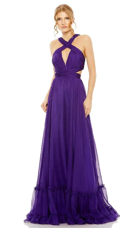 Fancy Beaded Gown Mac Duggal 68474 - Pleated Halter Neck Prom Dress