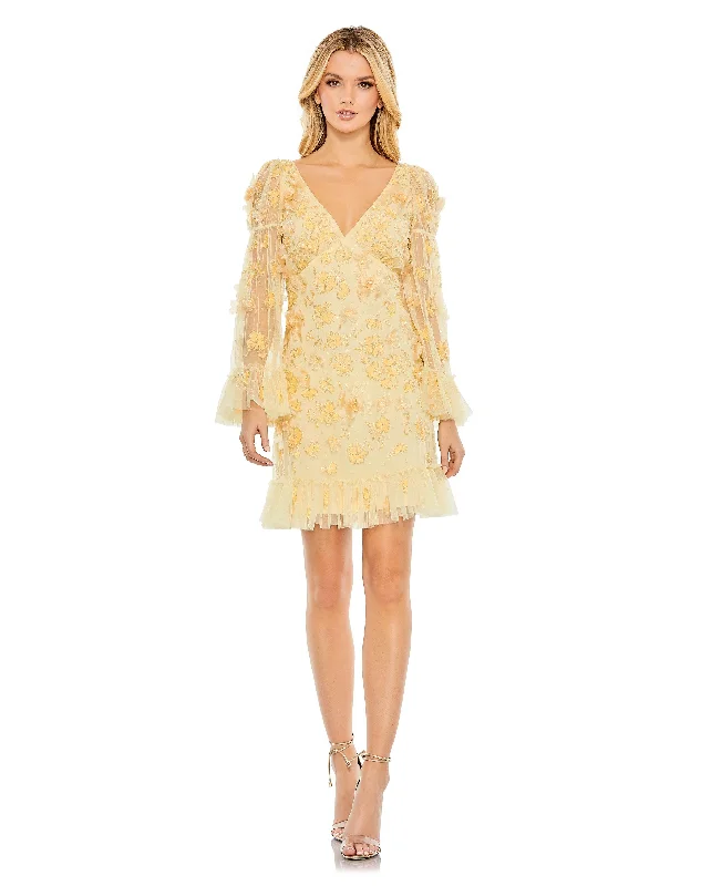 Embellished Maxi Dress Mac Duggal 9205 Long Sleeve Short Cocktail Dress