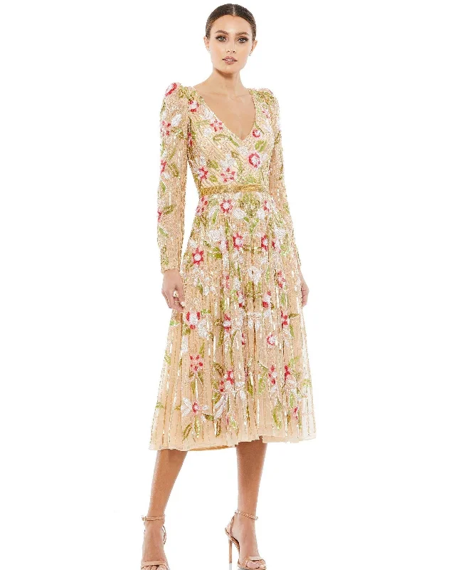 Romantic Evening Gown Mac Duggal 5415 Floral Long Sleeve Short Dress