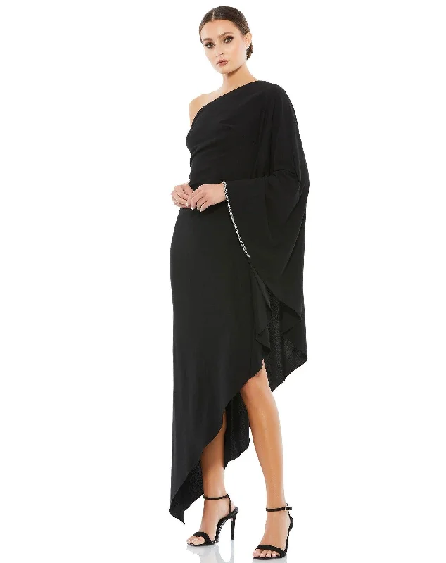 Glittering Evening Gown Mac Duggal 11247 High Low One Shoulder Cape Dress