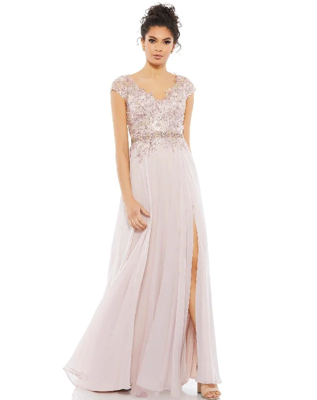 Lace Sleeves Dress Mac Duggal 79365 Long Cap Sleeve Chiffon Formal Gown