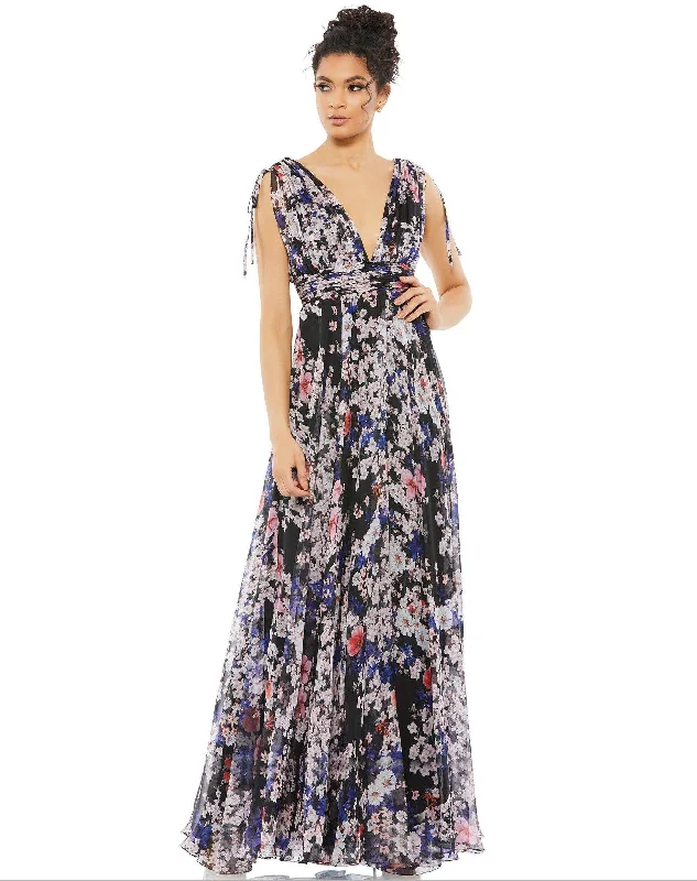 Chic Satin Dress Mac Duggal 55414 Long Formal Floral Print Dress