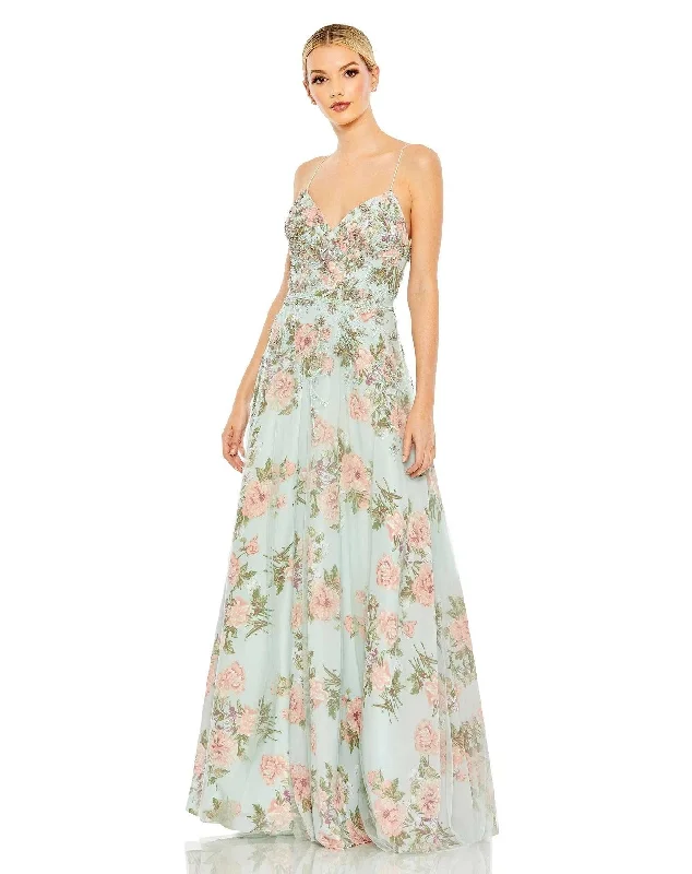 Figure-Flattering Gown Mac Duggal 70129 Long Formal Floral Print Prom Gown