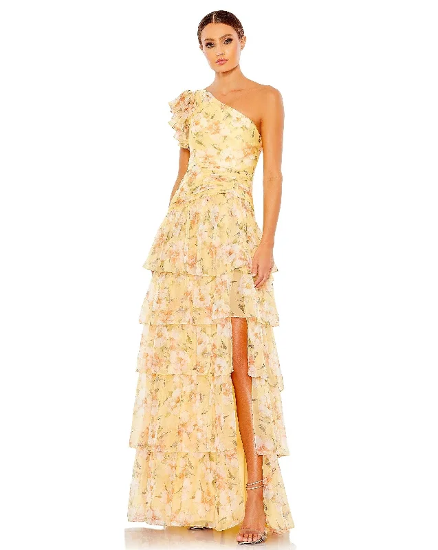 Tulle Skirt Dress Mac Duggal 55810 Long Formal One Shoulder Print Gown