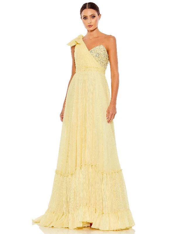 Elegant Beaded Dress Mac Duggal 68095 Long Formal One Shoulder Prom Gown