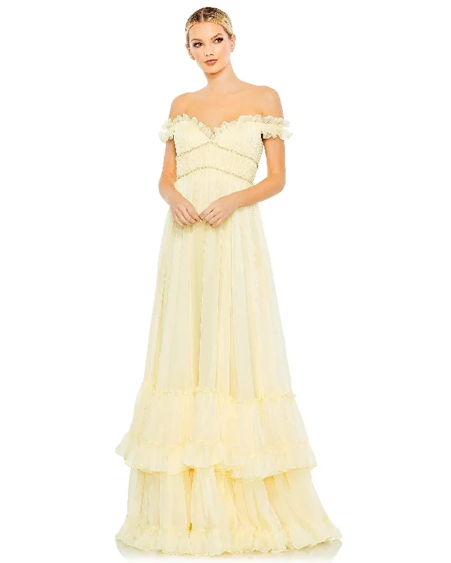 Fancy Embellished Dress Mac Duggal 68086 Long Off Shoulder Formal Dress