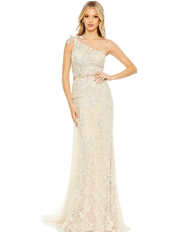 Puffy Sleeve Dress Mac Duggal 79315 Long One Shoulder Formal Lace Gown