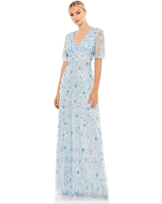 Brocade Formal Dress Mac Duggal 35110 Long Short Sleeve Formal Dress