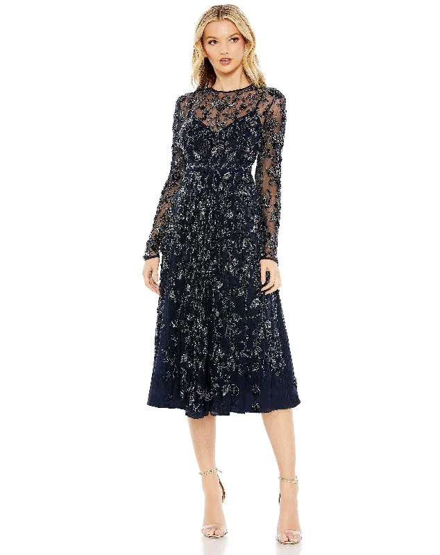 Chic Maxi Dress Mac Duggal 10799 Long Sleeve Beaded Cocktail Dress
