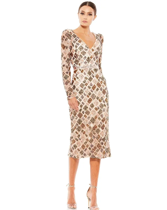 Whimsical Evening Gown Mac Duggal 5472 Long Sleeve Beaded Cocktail Dress