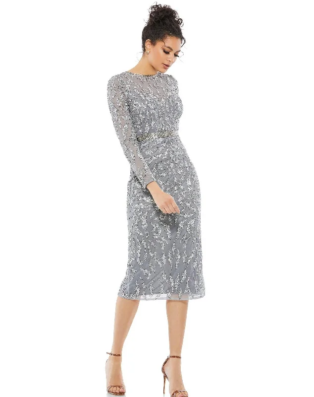 Tulle Skirt Dress Mac Duggal 5521 Long Sleeve Beaded Cocktail Dress