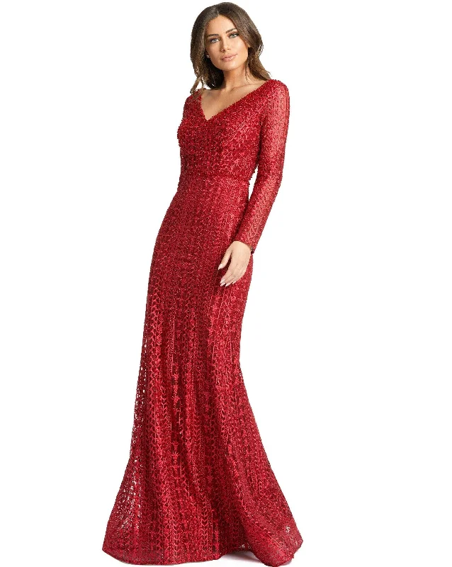 Lace Sleeves Dress Mac Duggal 20271 Long Sleeve Fitted Formal Dress