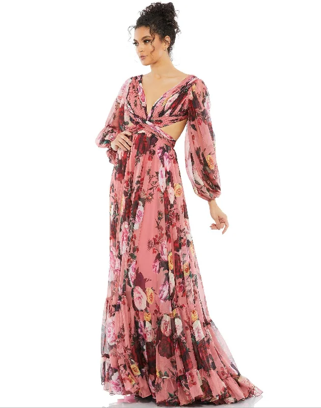 Romantic Floral Dress Mac Duggal 67946 Long Sleeve Floral Chiffon Dress