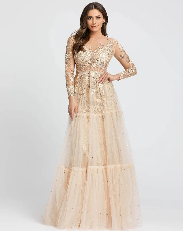 Brocade Formal Dress Mac Duggal 67486 Long Sleeve Formal Evening Dress
