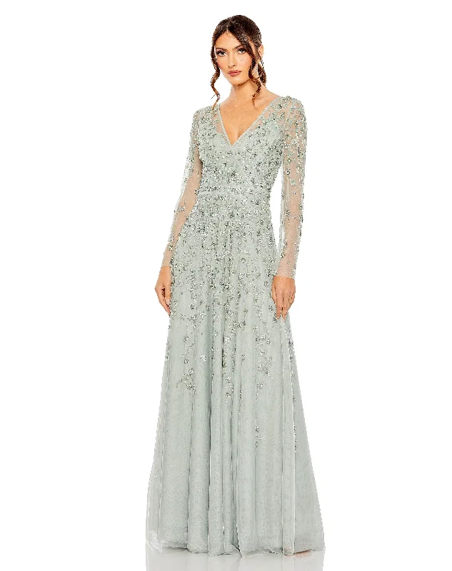 Garden Party Gown Mac Duggal 9131 Long Sleeve Formal Evening Gown