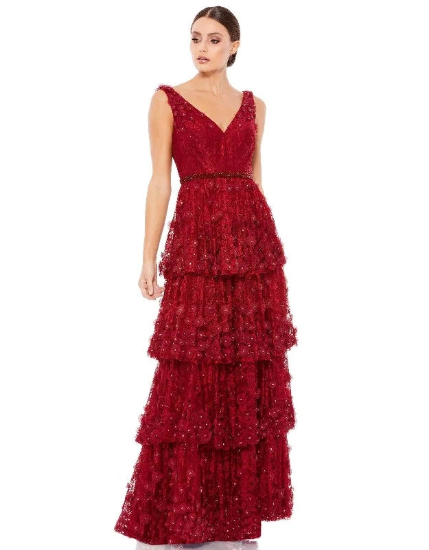 Navy Blue Gown Mac Duggal 67710 Long Sleeveless Formal Lace Dress