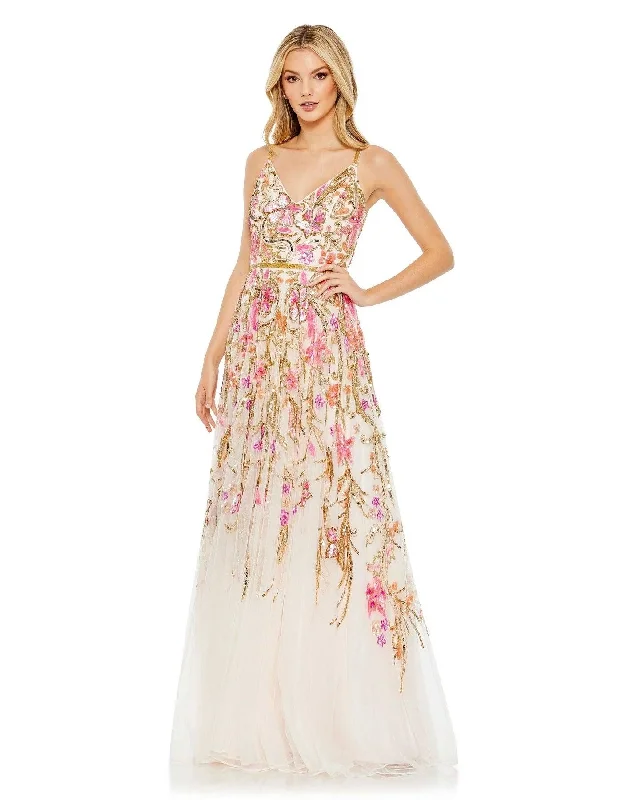 Metallic Formal Dress Mac Duggal 5671 Long Spaghetti Strap Prom Dress