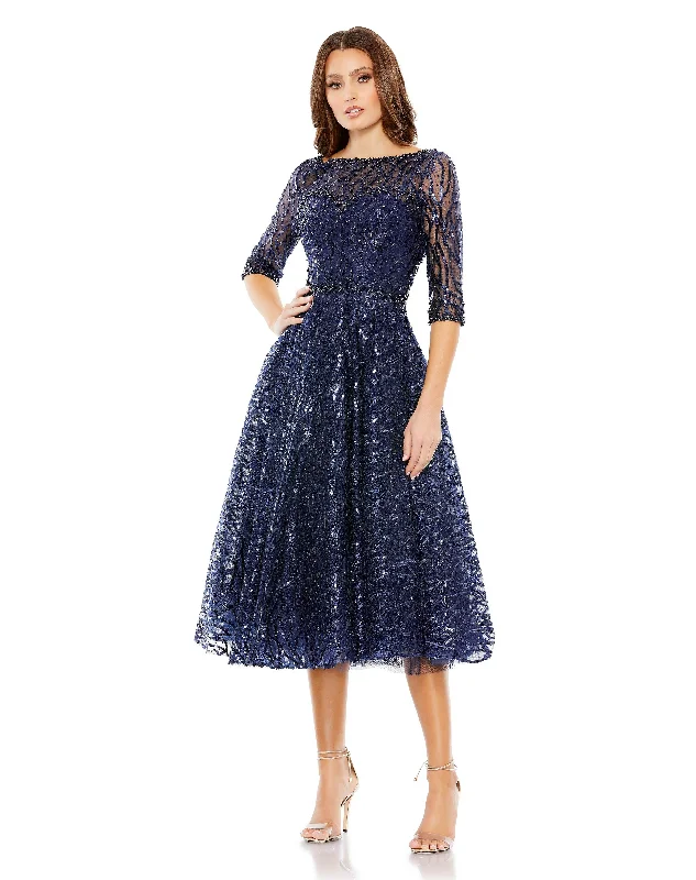 Polka Dot Gown Mac Duggal 20252 Short 3/4 Sleeve Cocktail Dress