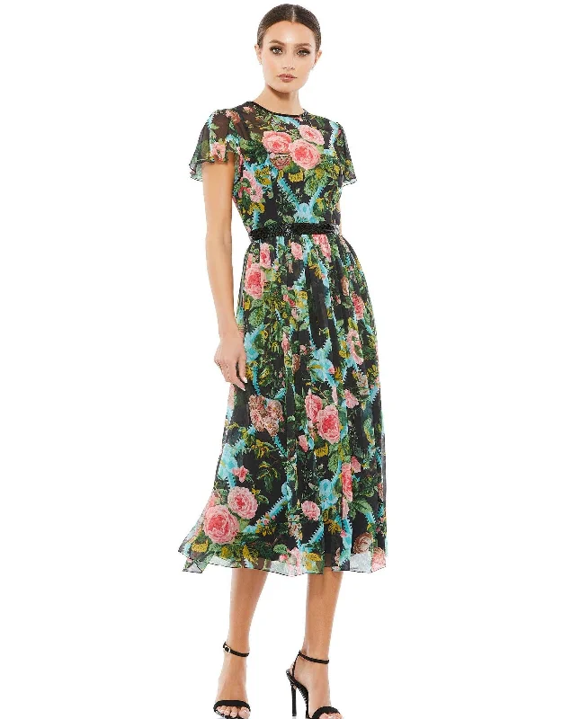 Vivid Color Gown Mac Duggal 9149 Short Floral Print Cocktail Dress