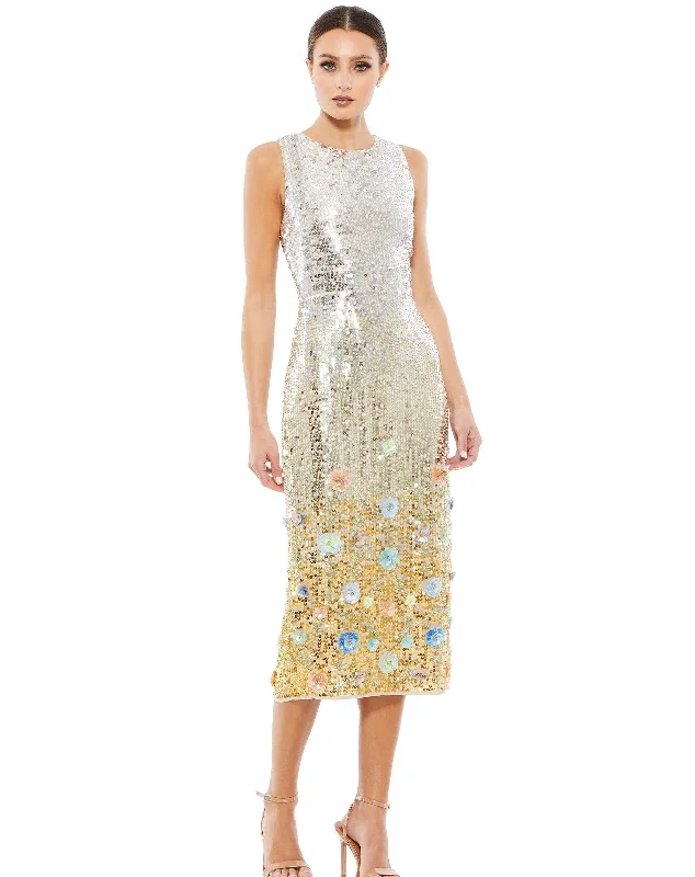 Side Slit Gown Mac Duggal 10691 Tea Length Sleeveless Sequins Dress