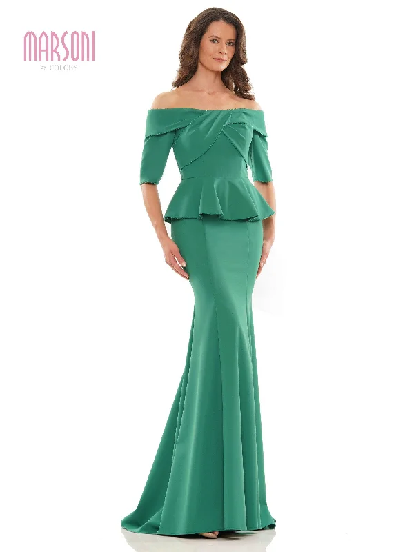 Dark Green Dress Marsoni Long Off Shoulder Fitted Formal Gown 1164