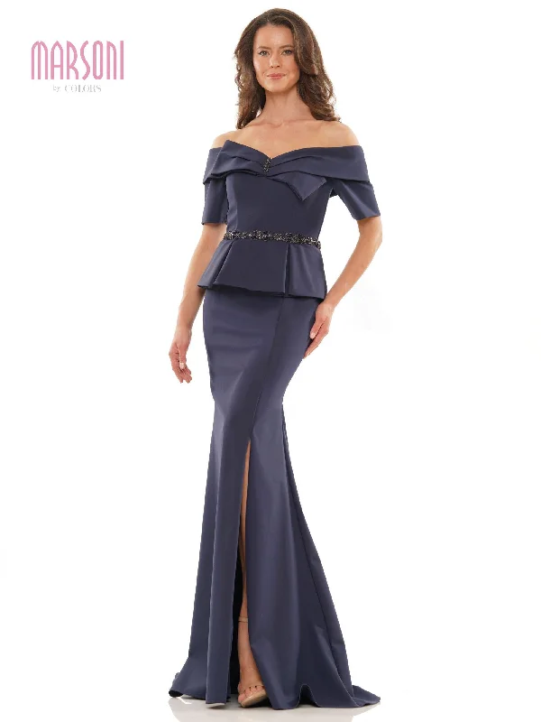 Romantic Soft Satin Dress Marsoni Long Off Shoulder Formal Dress 1158