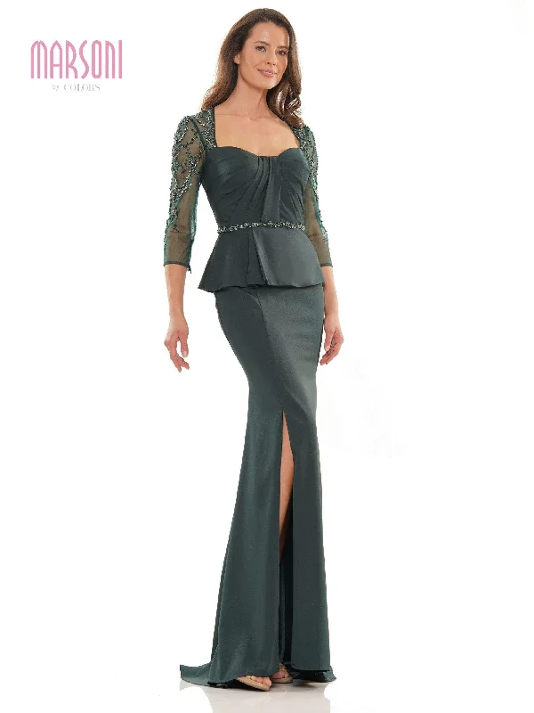 Ruched Velvet Dress Marsoni Long Sleeve Mother of the Bride Gown 1192
