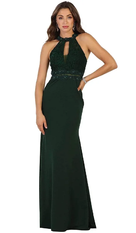 Perfect Fit Dress May Queen MQ1506 - Floral Lace Halter Evening Dress