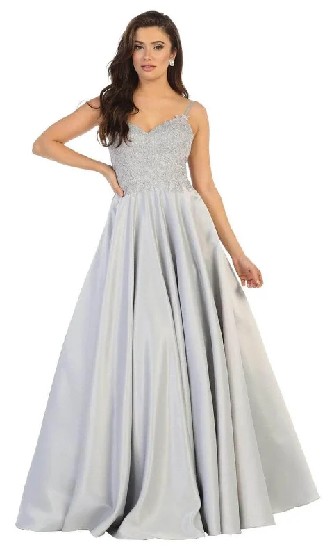 Trendy Evening Gown May Queen MQ1685 - Beaded Lace V-Neck Evening Gown