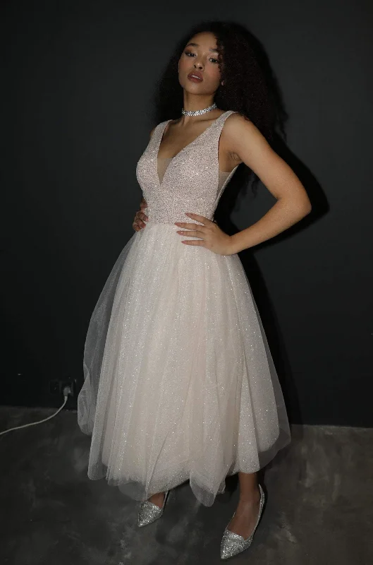 Dreamy Wedding Gown Glitter Midi Evening Dress Malone