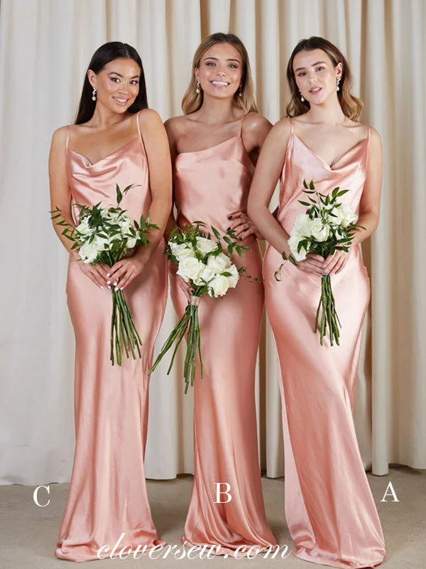 Burgundy Maxi Dress Mismatched Pink Elastic Satin Spaghetti Strap Sheath Bridesmaid Dresses, CB0165 Burgundy Maxi Dress Mismatched Pink Elastic Satin Spaghetti Strap Sheath Bridesmaid Dresses, CB0165