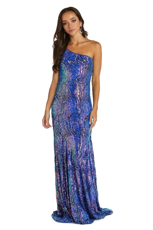 Polka Dot Gown Morgan & Co 22124J Prom One Shoulder Long Gown