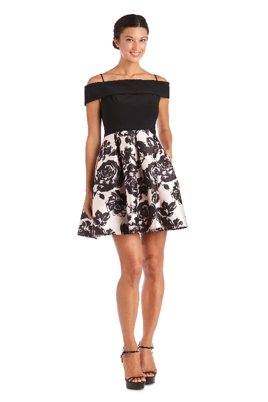 Statement Sleeve Dress Morgan & Co 12897 Short Cocktail Off Shoulder Dress
